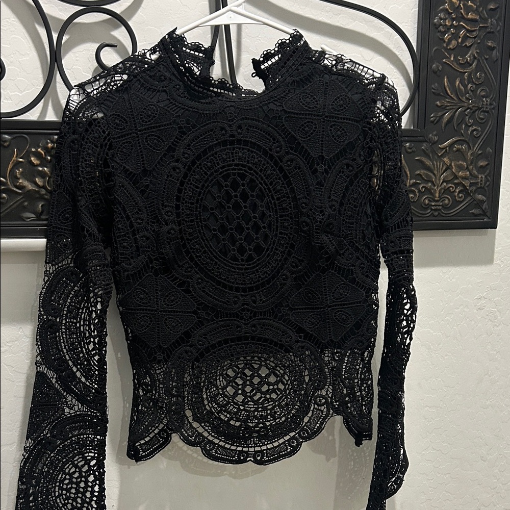Elegant Black Lace Women's Blouse